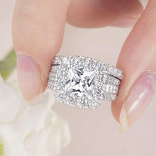Load image into Gallery viewer, Newshe Solid 925 Silver Halo Princess Cut AAAAA Cubic Zircon Vintage Wedding Rings Set for Women Bridal Engagement Ring - Shop &amp; Buy
