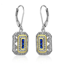 Load image into Gallery viewer, Newshe Solid 925 Sterling Silver Dangle Drop Earrings For Women Sapphire White AAAAA CZ Vintage Jewelry JE1581 - Shop &amp; Buy
