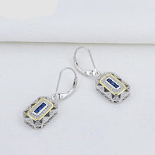 Load image into Gallery viewer, Newshe Solid 925 Sterling Silver Dangle Drop Earrings For Women Sapphire White AAAAA CZ Vintage Jewelry JE1581 - Shop &amp; Buy
