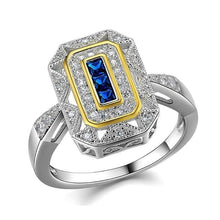 Load image into Gallery viewer, Newshe Wedding Ring Classic Jewelry Solid 925 Sterling Silver White &amp; Gold Color Blue AAAAA Zirconia Cocktail Ring For Women - Shop &amp; Buy
