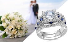Load image into Gallery viewer, Newshe Wedding Ring Sets Classic Jewelry 3 Pcs 925 Sterling Silver 2.6Ct White Blue AAAAA CZ Engagement Rings For Women - Shop &amp; Buy
