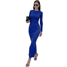 Load image into Gallery viewer, O-Neck Side Slit Solid Pure Color Maxi Dress Autumn For Women Sexy Long Sleeves Sexy Body-Shaping - Shop &amp; Buy
