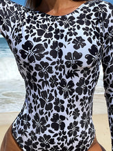 Load image into Gallery viewer, One Piece Womens Floral Print Long Sleeve Rash Guard Swimsuit - Scoop Neck, Backless, High Stretch - Shop &amp; Buy
