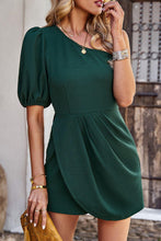 Load image into Gallery viewer, One-Shoulder Puff Sleeve Pleated Detail Romper - Shop &amp; Buy