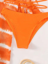 Load image into Gallery viewer, Orange Tie Dye Long Sleeve Cover-ups 3 Piece Bikini Set Swimwear Women Bandeau Push Up Bandage Cross High Waist Swimsuit - Shop &amp; Buy
