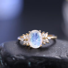 Load image into Gallery viewer, Oval 8x10mm Cluster Milky Blue Moonstone Engagement Ring 925 Sterling Silver Olive Branch Rings For Women - Shop &amp; Buy
