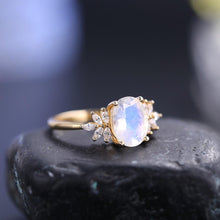 Load image into Gallery viewer, Oval 8x10mm Cluster Milky Blue Moonstone Engagement Ring 925 Sterling Silver Olive Branch Rings For Women - Shop &amp; Buy
