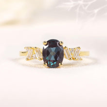 Load image into Gallery viewer, Oval Cut 6x8mm Color Changing Lab Alexandrite Engagement Ring in14K Gold Plated 925 Sterling Silver June Birthstone - Shop &amp; Buy
