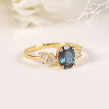 Load image into Gallery viewer, Oval Cut 6x8mm Color Changing Lab Alexandrite Engagement Ring in14K Gold Plated 925 Sterling Silver June Birthstone - Shop &amp; Buy
