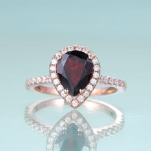 Load image into Gallery viewer, Oval Cut Halo Pave Set Simulated Diamond Engagement Ring Garnet Halo Gemstone Wedding Ring in 925 Sterling Silver - Shop &amp; Buy
