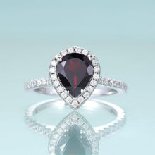 Load image into Gallery viewer, Oval Cut Halo Pave Set Simulated Diamond Engagement Ring Garnet Halo Gemstone Wedding Ring in 925 Sterling Silver - Shop &amp; Buy
