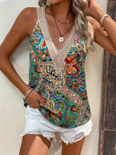 Load image into Gallery viewer, Paisley Print Lace Trim V-neck Tank Top, Vacation Style Sleeveless Top For Spring &amp; Summer, Womens Clothing - Shop &amp; Buy
