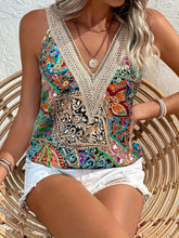 Load image into Gallery viewer, Paisley Print Lace Trim V-neck Tank Top, Vacation Style Sleeveless Top For Spring &amp; Summer, Womens Clothing - Shop &amp; Buy

