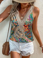 Load image into Gallery viewer, Paisley Print Sleeveless Tank Top, Casual Contrast Lace V Neck Tank Top For Summer - Shop &amp; Buy
