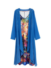 Load image into Gallery viewer, Peacock-Inspired V-neck Tank Dress &amp; Sheer Sleeve Cardigan Set - Chic Womens Ensemble for Any Occasion - Shop &amp; Buy
