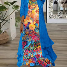 Load image into Gallery viewer, Peacock-Inspired V-neck Tank Dress &amp; Sheer Sleeve Cardigan Set - Chic Womens Ensemble for Any Occasion - Shop &amp; Buy
