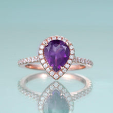 Load image into Gallery viewer, Pear Shape Amethyst Halo Gemstone Wedding Ring in 925 Sterling Silver Engagement Ring For Women Promise Rings - Shop &amp; Buy
