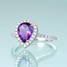 Load image into Gallery viewer, Pear Shape Amethyst Halo Gemstone Wedding Ring in 925 Sterling Silver Engagement Ring For Women Promise Rings - Shop &amp; Buy
