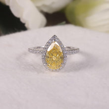 Load image into Gallery viewer, Pear Shape Diamond-fire CZ- Fancy Light Yellow Halo Engagement Rings 925 Sterling Silver Handmade Statement Ring - Shop &amp; Buy
