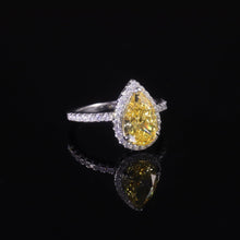 Load image into Gallery viewer, Pear Shape Diamond-fire CZ- Fancy Light Yellow Halo Engagement Rings 925 Sterling Silver Handmade Statement Ring - Shop &amp; Buy
