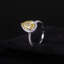 Load image into Gallery viewer, Pear Shape Diamond-fire CZ- Fancy Light Yellow Halo Engagement Rings 925 Sterling Silver Handmade Statement Ring - Shop &amp; Buy
