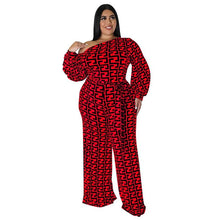 Load image into Gallery viewer, Perl Autumn Full Sleeve Plus Size Clothing for Women Sets Printed Straight Jumpsuit with Belt Fashion Overall Big Size Rompers - Shop &amp; Buy
