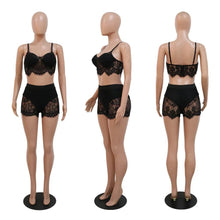 Load image into Gallery viewer, Perl Charming Lace See Though Women&#39;s Sexy Party Two 2 Piece Set Outfits Solid Spaghetti Strap Crop Top and Shorts Suit - Shop &amp; Buy
