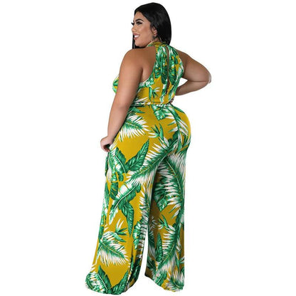 Perl Fashion Printed Holiday Jumpsuit for Women Plus Size Sleeveless Summer Outfit Casual Wide Leg Jumpsuit Overall Big Size - Shop & Buy