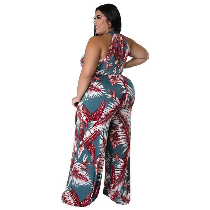 Perl Fashion Printed Holiday Jumpsuit for Women Plus Size Sleeveless Summer Outfit Casual Wide Leg Jumpsuit Overall Big Size - Shop & Buy