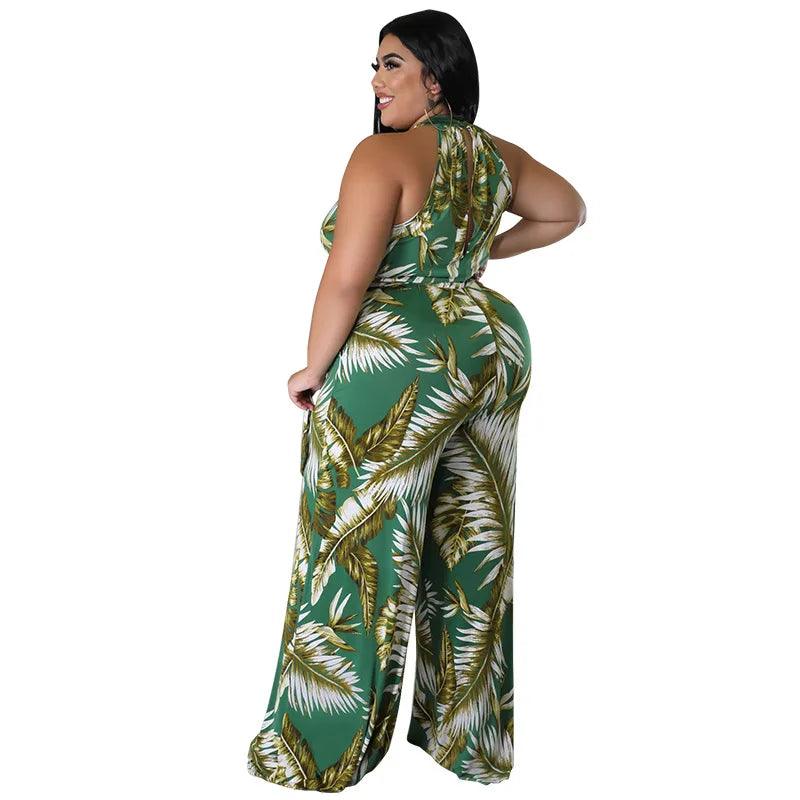 Perl Fashion Printed Holiday Jumpsuit for Women Plus Size Sleeveless Summer Outfit Casual Wide Leg Jumpsuit Overall Big Size - Shop & Buy