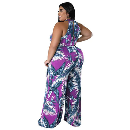 Perl Fashion Printed Holiday Jumpsuit for Women Plus Size Sleeveless Summer Outfit Casual Wide Leg Jumpsuit Overall Big Size - Shop & Buy