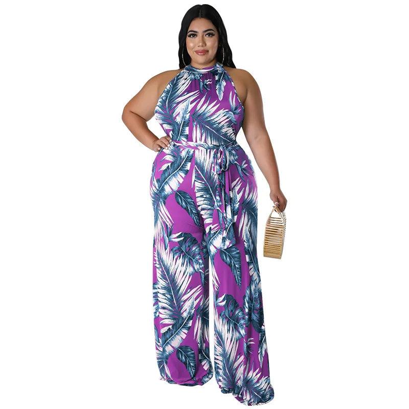 Perl Fashion Printed Holiday Jumpsuit for Women Plus Size Sleeveless Summer Outfit Casual Wide Leg Jumpsuit Overall Big Size - Shop & Buy