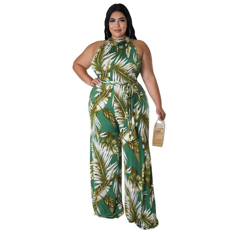 Perl Fashion Printed Holiday Jumpsuit for Women Plus Size Sleeveless Summer Outfit Casual Wide Leg Jumpsuit Overall Big Size - Shop & Buy