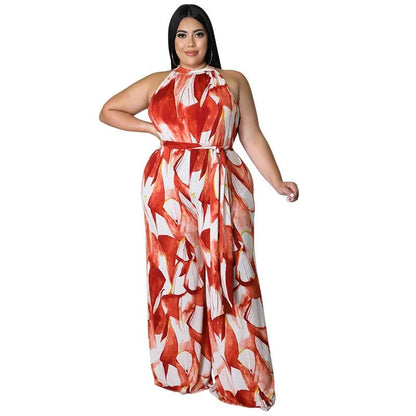 Perl Fashion Printed Holiday Jumpsuit for Women Plus Size Sleeveless Summer Outfit Casual Wide Leg Jumpsuit Overall Big Size - Shop & Buy