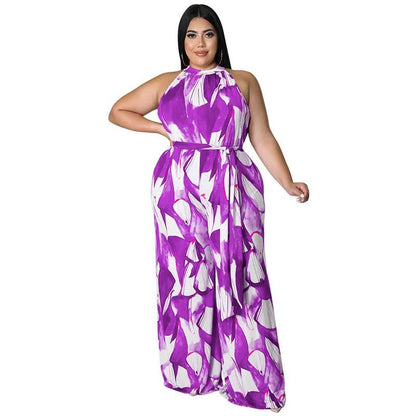 Perl Fashion Printed Holiday Jumpsuit for Women Plus Size Sleeveless Summer Outfit Casual Wide Leg Jumpsuit Overall Big Size - Shop & Buy