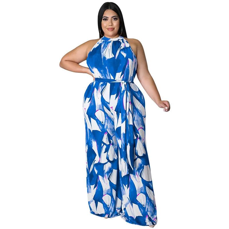 Perl Fashion Printed Holiday Jumpsuit for Women Plus Size Sleeveless Summer Outfit Casual Wide Leg Jumpsuit Overall Big Size - Shop & Buy