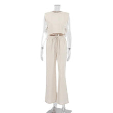 Load image into Gallery viewer, Perl Linen Side Strape Sleeveless Vest Top+wide Leg Pants Suit Straight Trousers Set Two Piece Set Women Outfit Street Wear - Shop &amp; Buy
