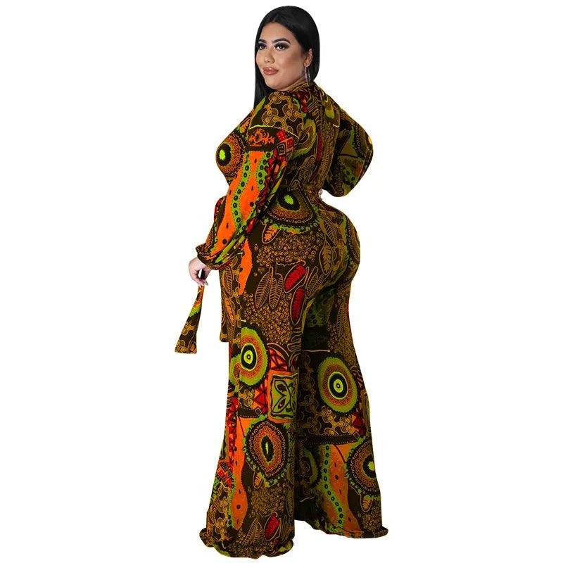 Perl Loose V-neck Full Sleeve Jumpsuit Overall for Women Plus Size Women Clothing Wide Leg Rompers One Piece Outfits - Shop & Buy