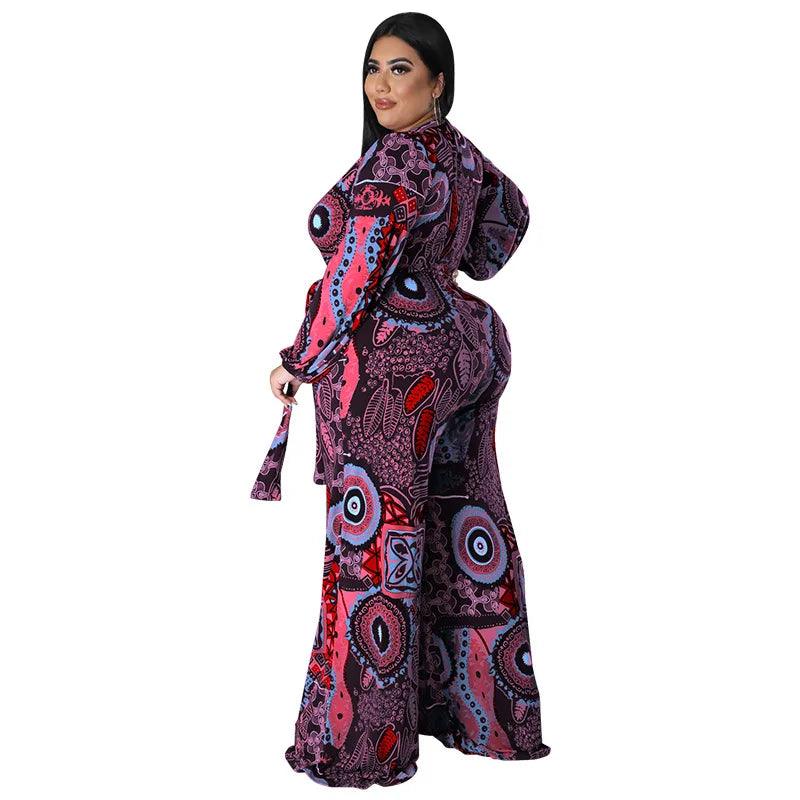 Perl Loose V-neck Full Sleeve Jumpsuit Overall for Women Plus Size Women Clothing Wide Leg Rompers One Piece Outfits - Shop & Buy