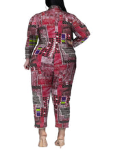 Load image into Gallery viewer, Perl Plus Size Printed Turn Down Collar Jumpsuits for Women One Piece Outfit Overall - Shop &amp; Buy
