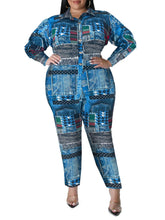 Load image into Gallery viewer, Perl Plus Size Printed Turn Down Collar Jumpsuits for Women One Piece Outfit Overall - Shop &amp; Buy
