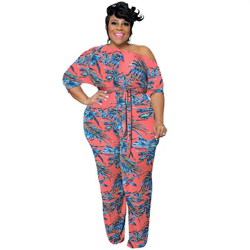 Perl Plus Size Women Clothing Printed Jumpsuit for Ladies Casual Half of Sleeve Rompers Fashion Overall Summer Outfit - Shop & Buy