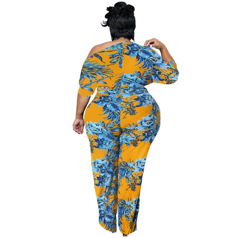 Perl Plus Size Women Clothing Printed Jumpsuit for Ladies Casual Half of Sleeve Rompers Fashion Overall Summer Outfit - Shop & Buy