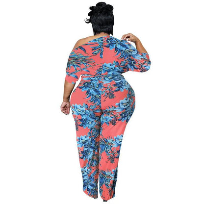 Perl Plus Size Women Clothing Printed Jumpsuit for Ladies Casual Half of Sleeve Rompers Fashion Overall Summer Outfit - Shop & Buy