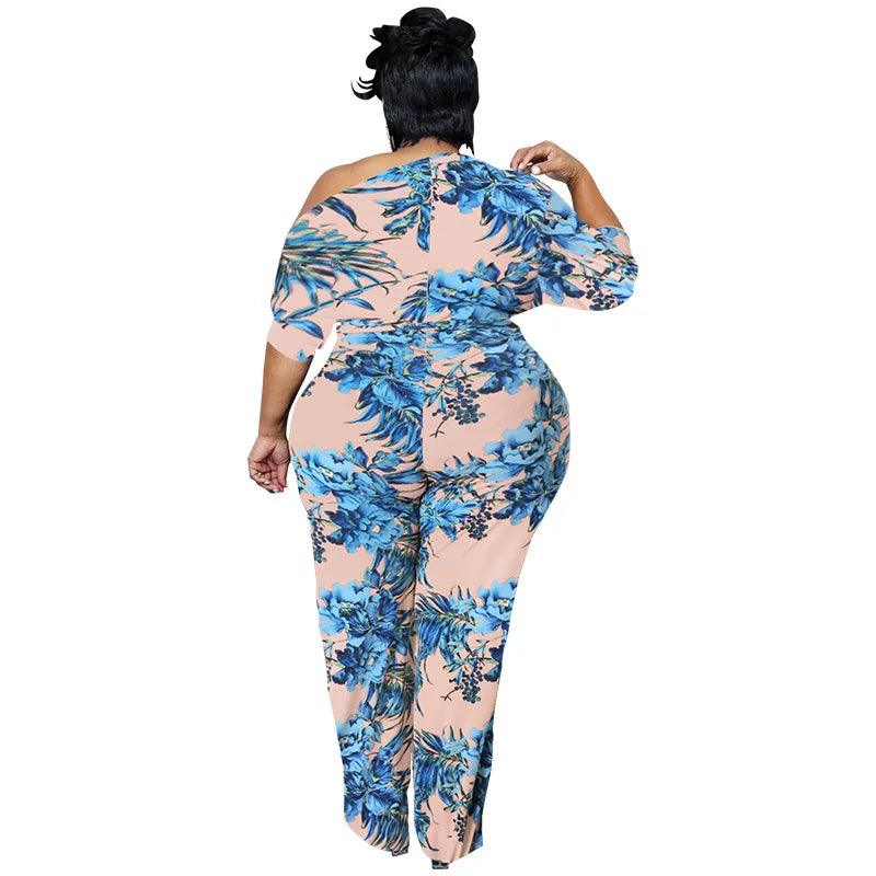 Perl Plus Size Women Clothing Printed Jumpsuit for Ladies Casual Half of Sleeve Rompers Fashion Overall Summer Outfit - Shop & Buy