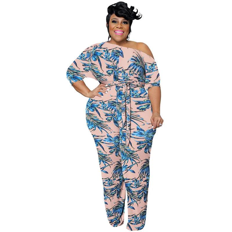 Perl Plus Size Women Clothing Printed Jumpsuit for Ladies Casual Half of Sleeve Rompers Fashion Overall Summer Outfit - Shop & Buy