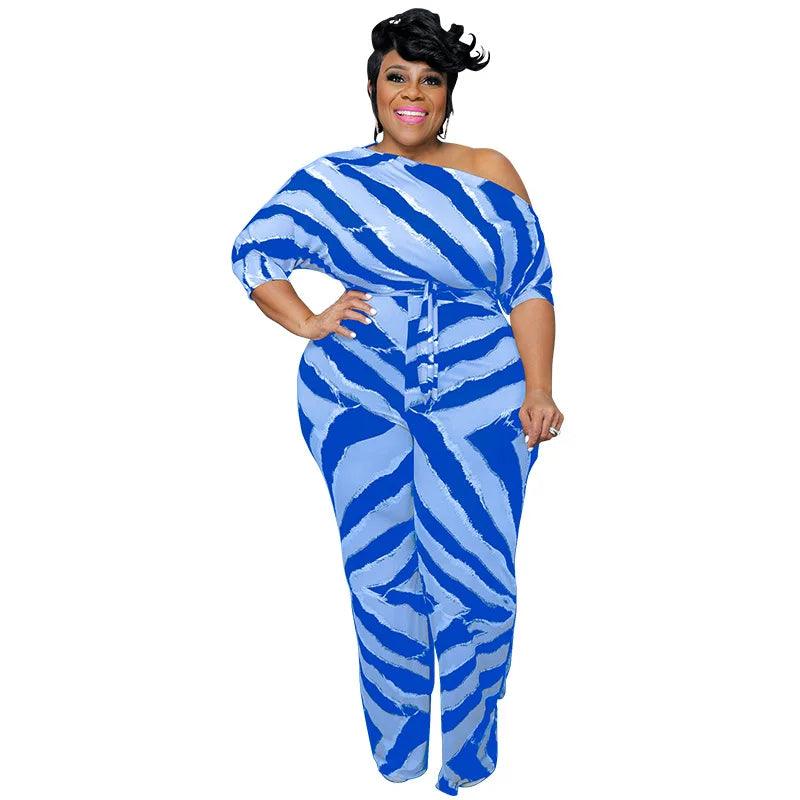 Perl Plus Size Women Clothing Printed Jumpsuit for Ladies Casual Half of Sleeve Rompers Fashion Overall Summer Outfit - Shop & Buy