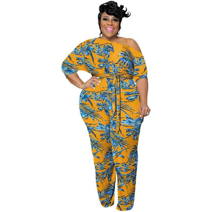 Perl Plus Size Women Clothing Printed Jumpsuit for Ladies Casual Half of Sleeve Rompers Fashion Overall Summer Outfit - Shop & Buy