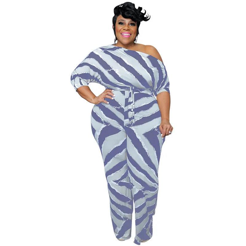 Perl Plus Size Women Clothing Printed Jumpsuit for Ladies Casual Half of Sleeve Rompers Fashion Overall Summer Outfit - Shop & Buy