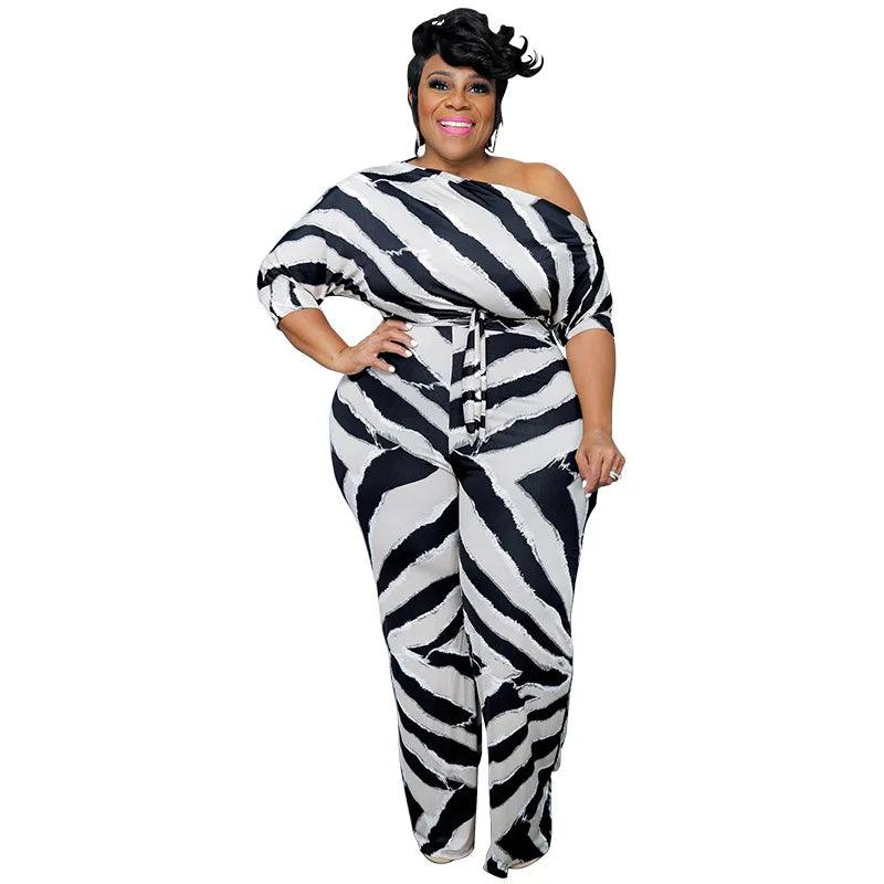 Perl Plus Size Women Clothing Printed Jumpsuit for Ladies Casual Half of Sleeve Rompers Fashion Overall Summer Outfit - Shop & Buy